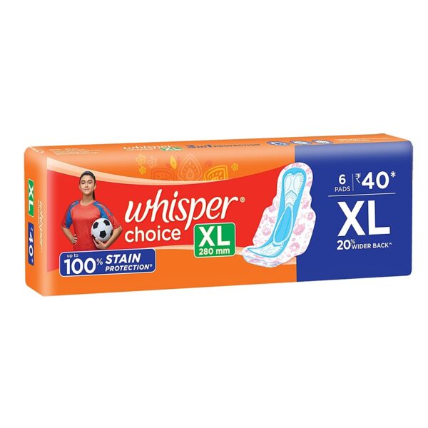 Whisper choice sanitary pads XL MRP Rs 45