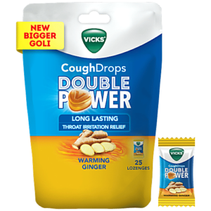 Vicks cough drops double power - Warming Ginger, 25 pcs MRP Rs 50