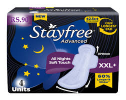 Stayfree advanced xxl+ ultra thin sanitary pads,4pcs MRP Rs 90