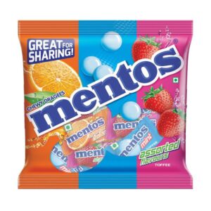Mentos, Rainbow Assorted Chewy Dragees Pouch MRP Rs 10