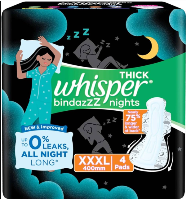 Whisper bindazzz night sanitary pads xxxl MRP Rs 140