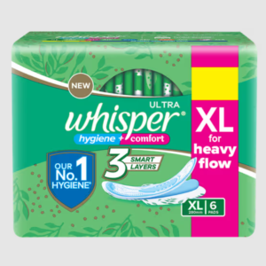 Whisper hygiene comfort sanitary pads xl,6pads MRP Rs 60